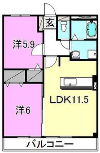 フォブール来住2【102号室】の間取り