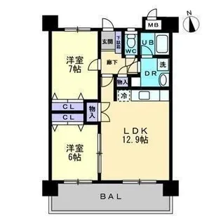 2LDKの間取り画像