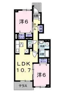 ソレイユK枝松A B棟【B102号室】の間取り