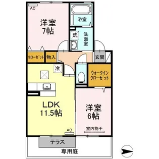 サンディーア A B棟【A105号室】の間取り