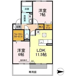 サンディーア A B棟【A106号室】の間取り