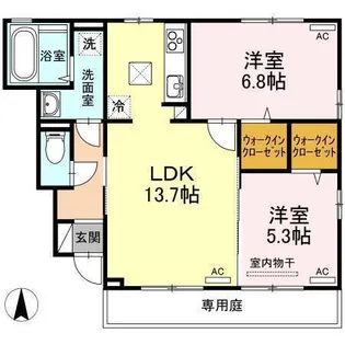 アン ソレイユ【102号室】の間取り