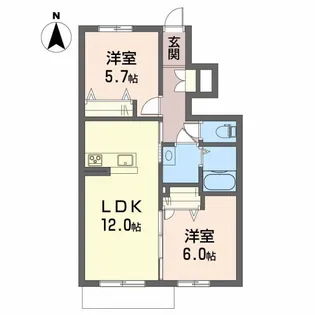 フルールカズン A棟【A102号室】の間取り