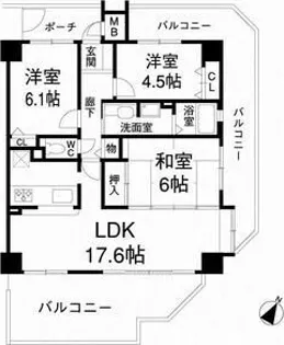 エル・フラット夙川霞町【1階部分号室】の間取り
