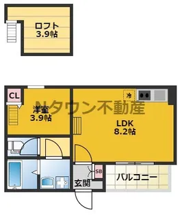 モメンタム志賀本通【102号室】の間取り