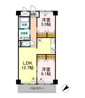 モニュメントスクウェア弐番館【1階】の間取り