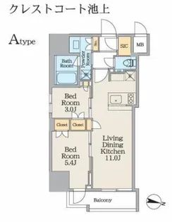 クレストコート池上【10階】の間取り