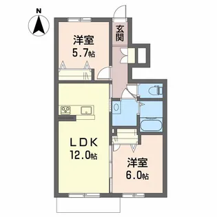 フルールカズン A棟【A102号室】の間取り