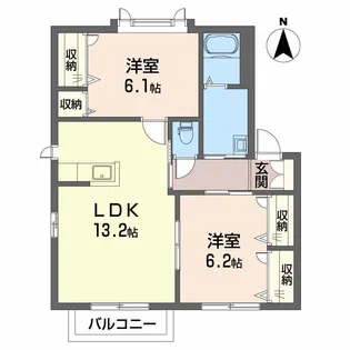 ウエストフィールド E棟【E201号室】の間取り
