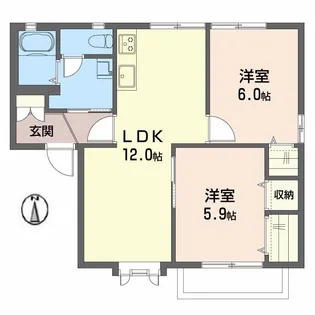 ウエストフィールド G棟【C201号室】の間取り