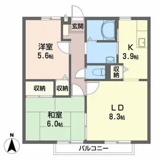 ビーライン緑台A棟 B棟【1階】の間取り