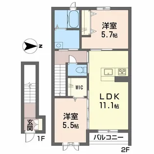 フェリシードひめばら A棟【A202号室】の間取り