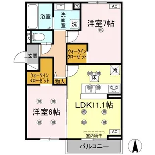 クランツ古川西A棟【A101号室】の間取り