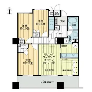 ライオンズタワー神戸旧居留地【25階】の間取り