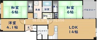 八尾南ハウスB棟【3階】の間取り