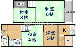 大阪府八尾市安中町8丁目【テラスハウス】の間取り