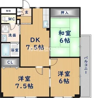 大阪府東大阪市若江北町3丁目【マンション】の間取り