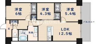 八戸ノ里ニュースカイハイツ【14階】の間取り