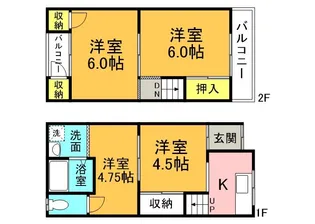 大阪府東大阪市小若江2丁目【テラスハウス】の間取り