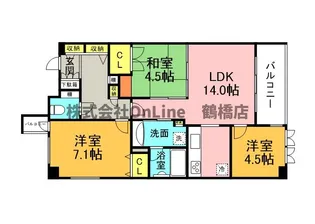 クラウンハイム西田辺【6階】の間取り