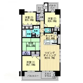 ロイヤルガーデン高松駅南【01007号室】の間取り