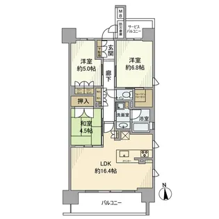 サンクレイドル阿倍野阪南町【6階】の間取り