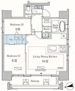 カーサスプレンディッド麻布十番【13階】の間取り