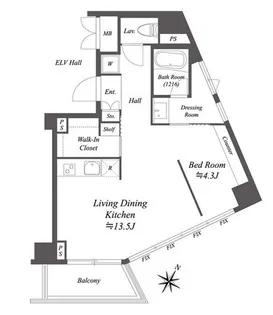 スペーシア麻布十番Ⅰ【5階】の間取り