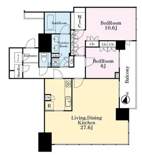 赤坂タワーレジデンストップオブザヒル【33階】の間取り