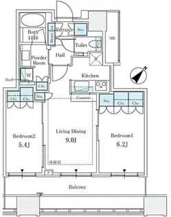 キャピタルゲートプレイスザ・タワー【12階】の間取り