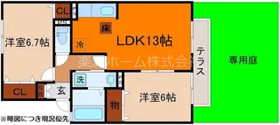 セジュールハピネス(南区)A棟【1階】の間取り