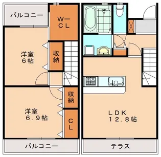 カーサ・マンダリーノ【106号室】の間取り