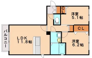 プリムヴェール【201号室】の間取り