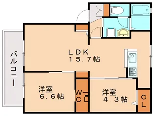 ヴィラ九産大前B【102号室】の間取り