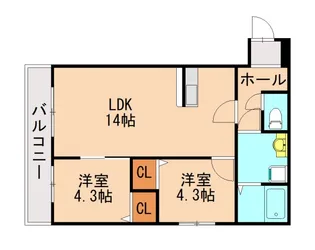 エクリエ若宮【103号室】の間取り