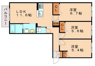 ラフィーネメゾン上久原C【203号室】の間取り
