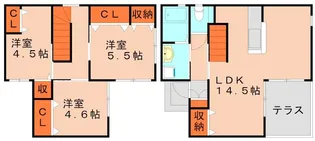 福岡県糟屋郡粕屋町内橋東1丁目【テラスハウス】の間取り