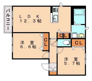 福岡県大野城市中1丁目【アパート】の間取り