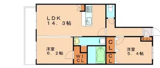 2LDKの間取り画像