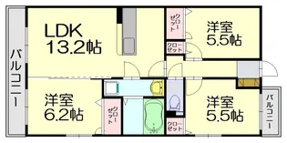 アロース南里【303号室】の間取り