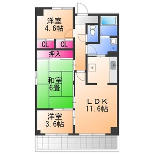 リアンジェ泉大津【3階】の間取り