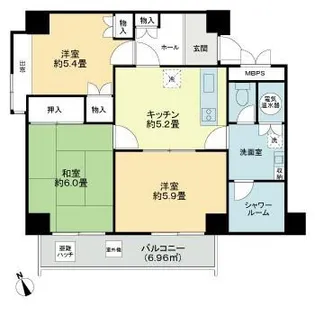 メガロン御殿山【6階】の間取り