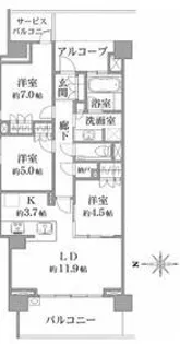 プラウド駒場【7階】の間取り