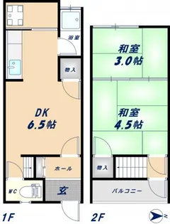 大阪府東大阪市喜里川町【テラスハウス】の間取り