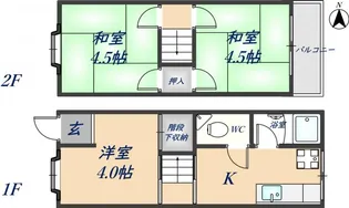 大阪府東大阪市六万寺町3丁目【テラスハウス】の間取り