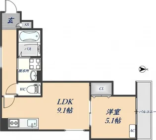 セレニティ荒本A棟【3階】の間取り