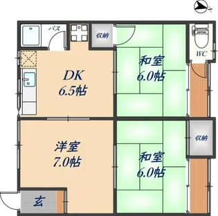 的場ハイツ【北棟 2F東端号室】の間取り