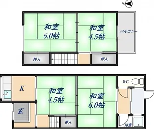 大阪府東大阪市若江本町4丁目【テラスハウス】の間取り
