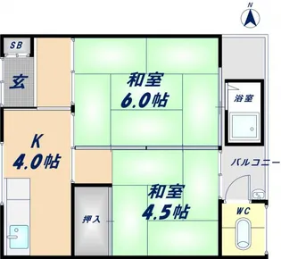 春日第二文化住宅【2のチ号室】の間取り