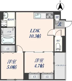 クリエオーレ花園西町【201号室】の間取り